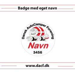 Navneskilt med logo, navn og medlemsnummer